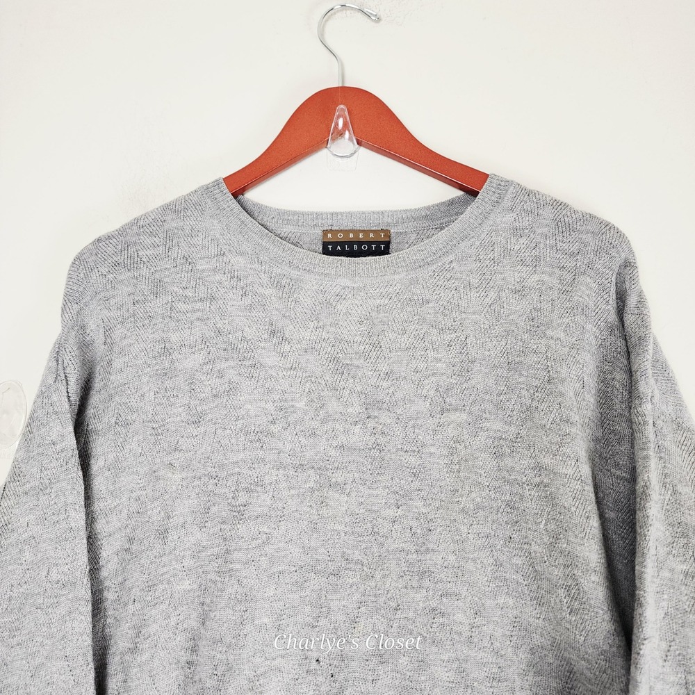 Robert Talbott 100% Merino Wool Sweater XL Gray Textured Crewneck Minimalist - Picture 3 of 6